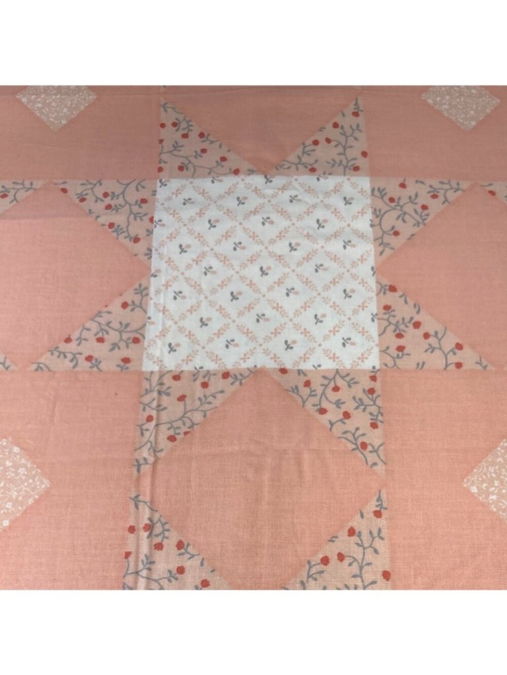 Peach Pink Quilt Top Geometric Star Pattern 51"x 44" Cotton Fabric Gorgeous